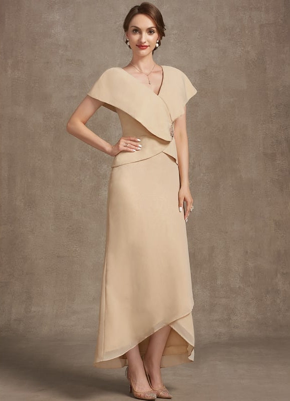 Robe Asymétrique Champagne Satin - gallery 2