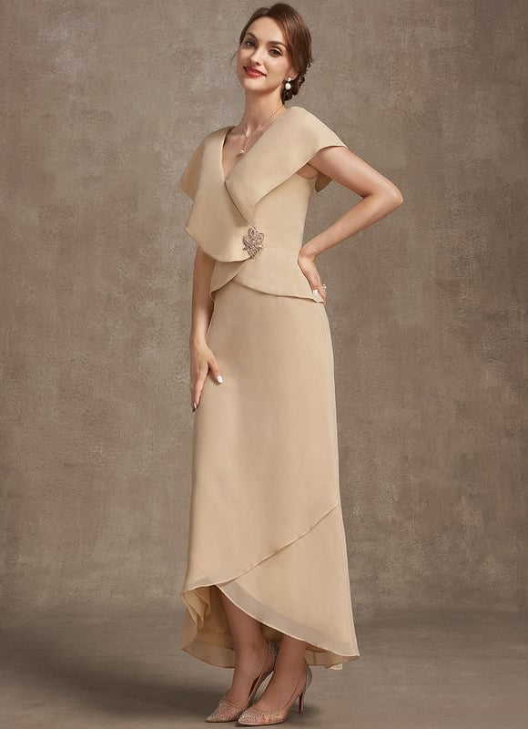 Robe Asymétrique Champagne Satin - gallery 3