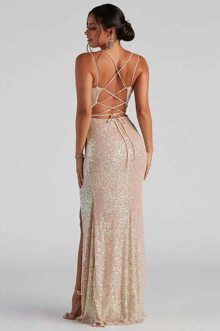 Robe Scintillante Nude À Dos Croisé