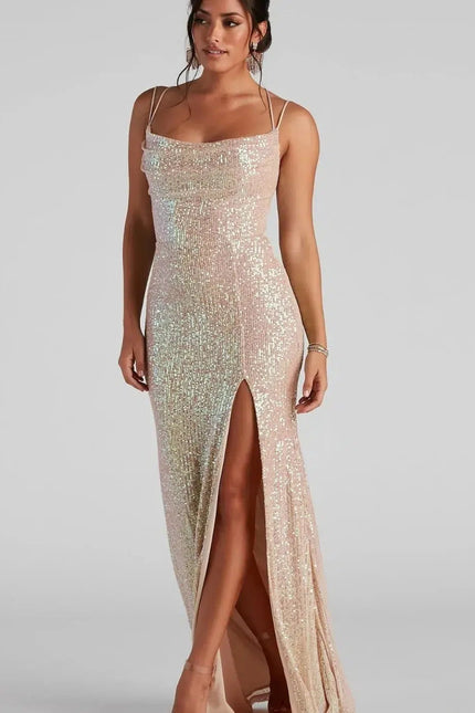 Robe Scintillante Nude À Dos Croisé - gallery 1