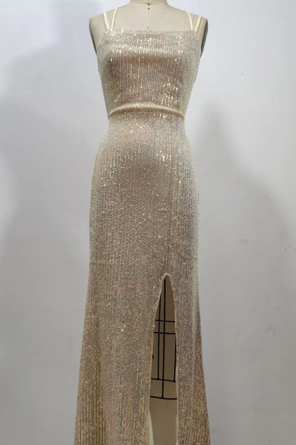 Robe Scintillante Nude À Dos Croisé - gallery 2