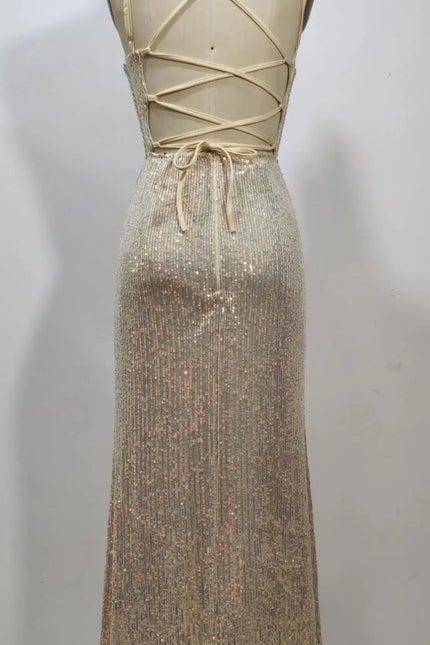 Robe Scintillante Nude À Dos Croisé - gallery 4