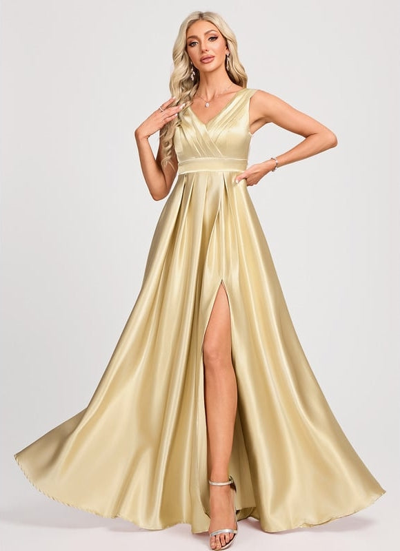 Robe Demoiselle D'Honneur Champagne Satin