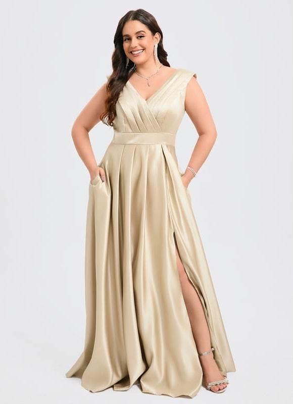Robe Longue Satin Champagne - gallery 8