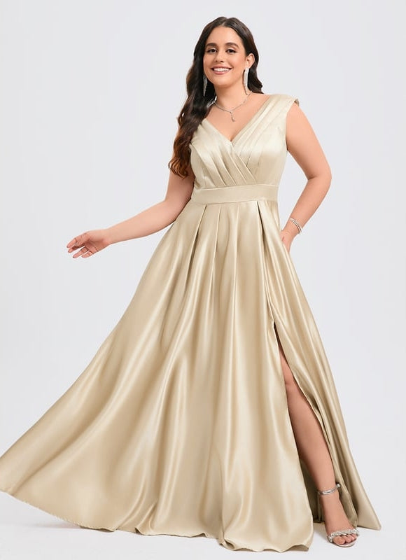 Robe Longue Satin Champagne - gallery 6