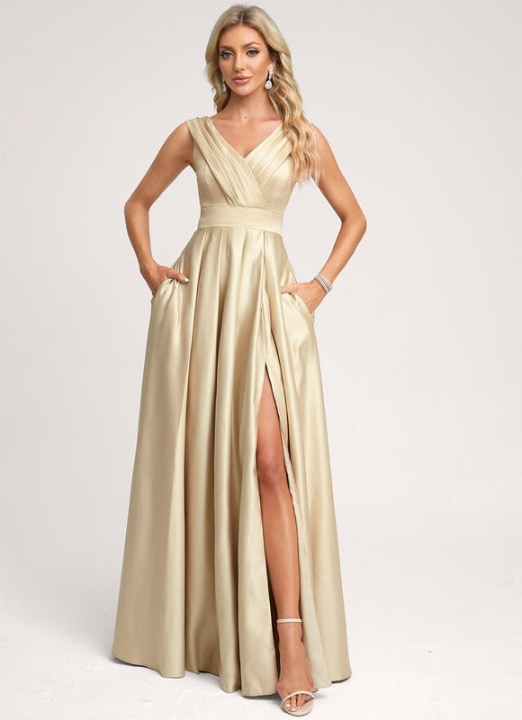 Robe Longue Satin Champagne - gallery 4