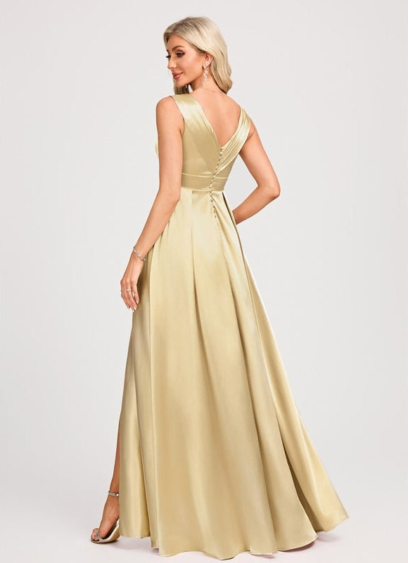 Robe Demoiselle D'Honneur Champagne Satin - gallery 4