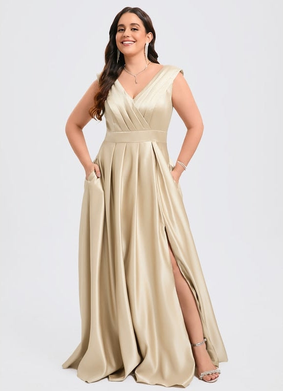 Robe Longue Satin Champagne - gallery 9