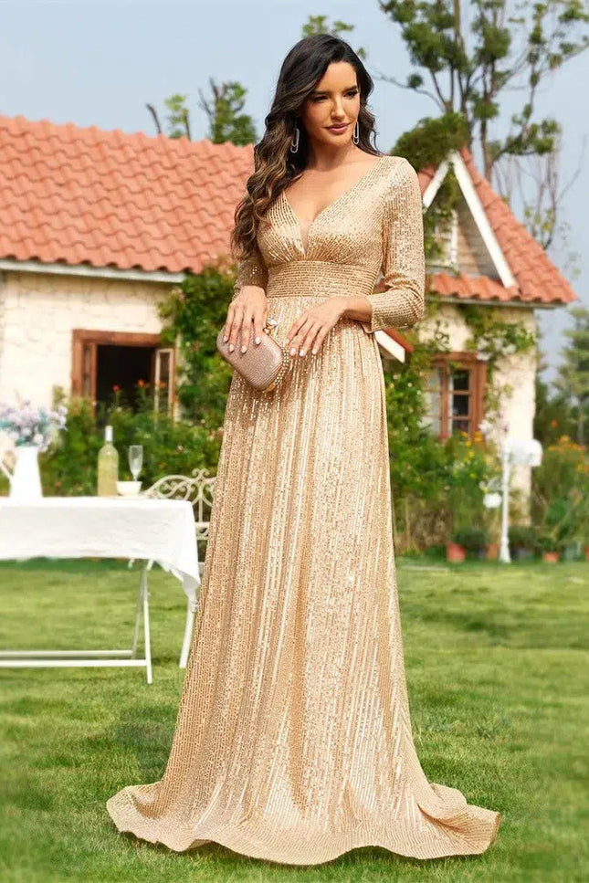 Robe Éclat Doré À Manches Longues