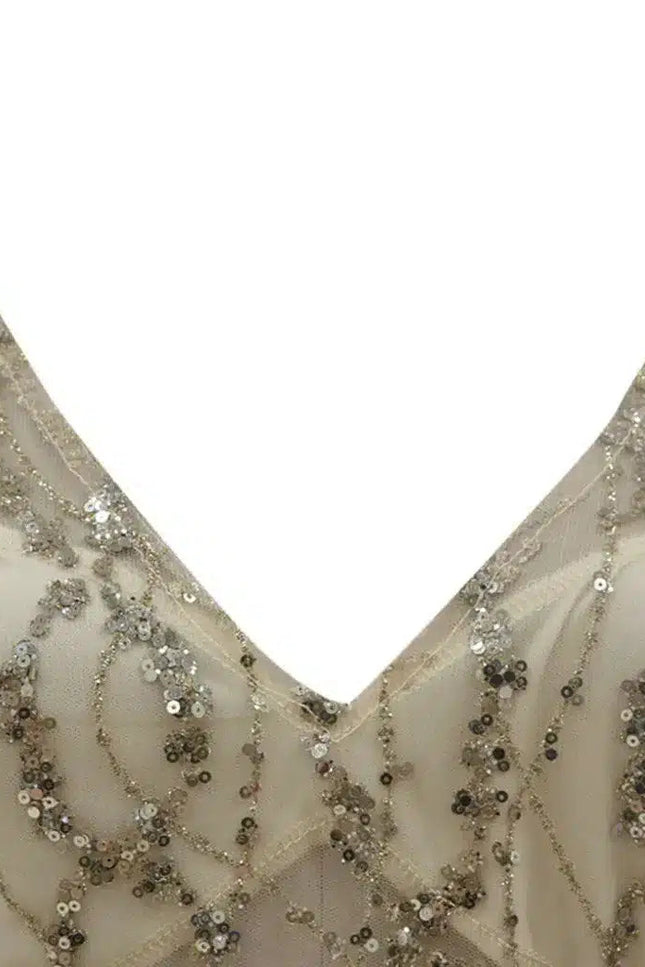 Robe De Cérémonie Longue Champagne Pailletée - gallery 1