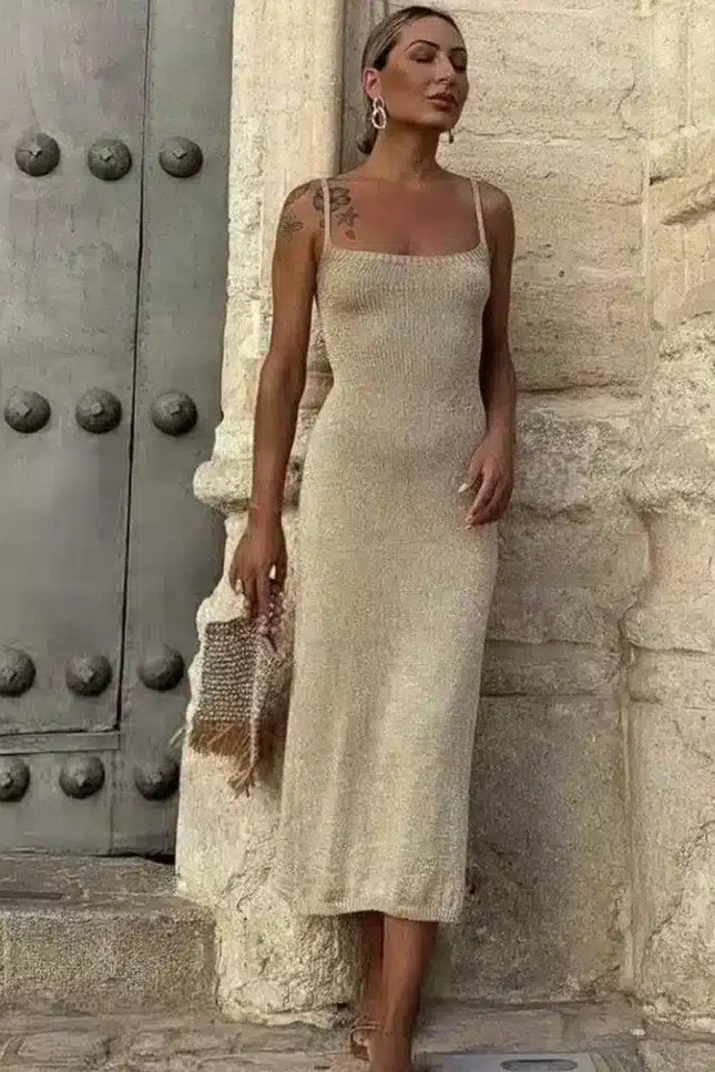 Robe Glamour Dorée À Fente Élégante - gallery 2