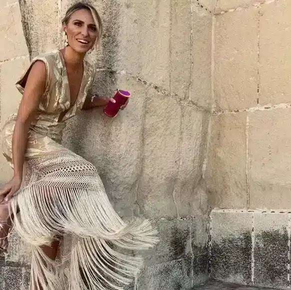 Robe Bohème Chic À Franges Champagne