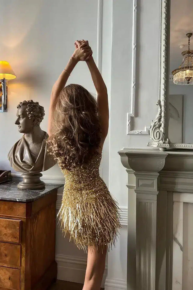 Robe Éclat Frangé Doré - gallery 4