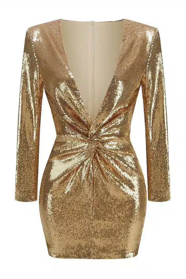 Robe Éclatante Dorée À Manches Longues - gallery 2