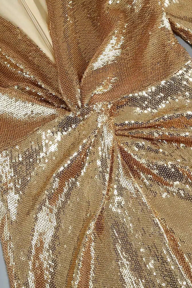 Robe Éclatante Dorée À Manches Longues - gallery 6